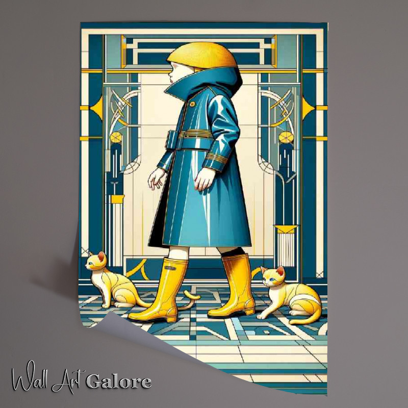 Buy Unframed Poster : (Art Deco capturing a child in a blue raincoat and yellow boots)