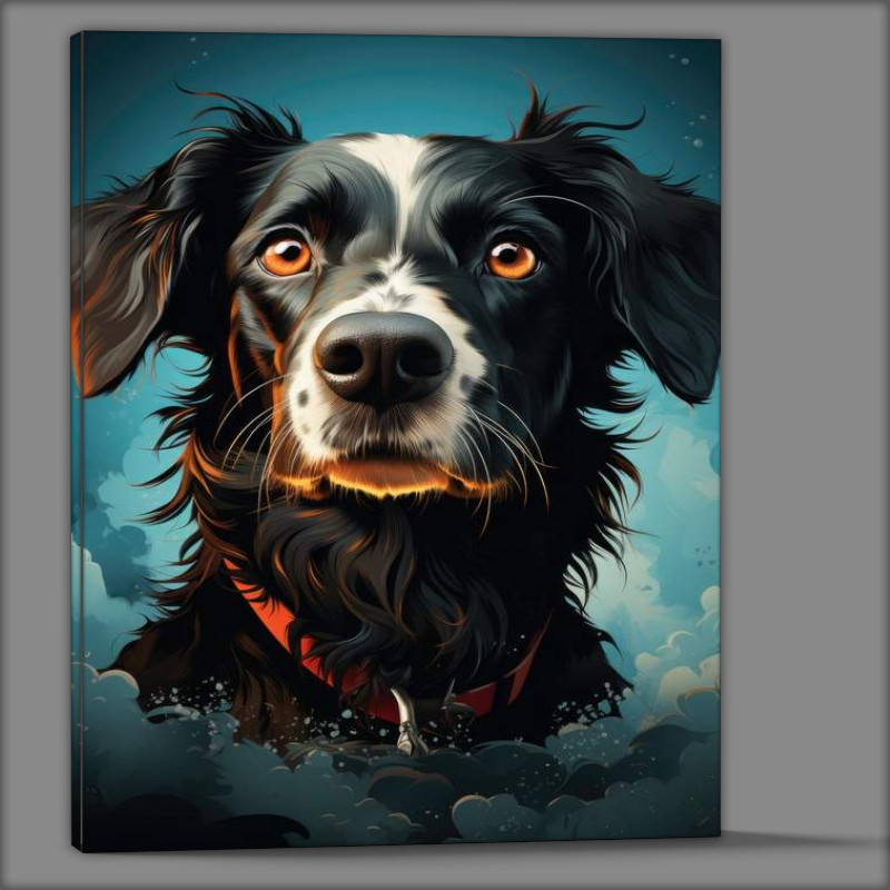 Buy Canvas : (Black And white Dog with blue sky)