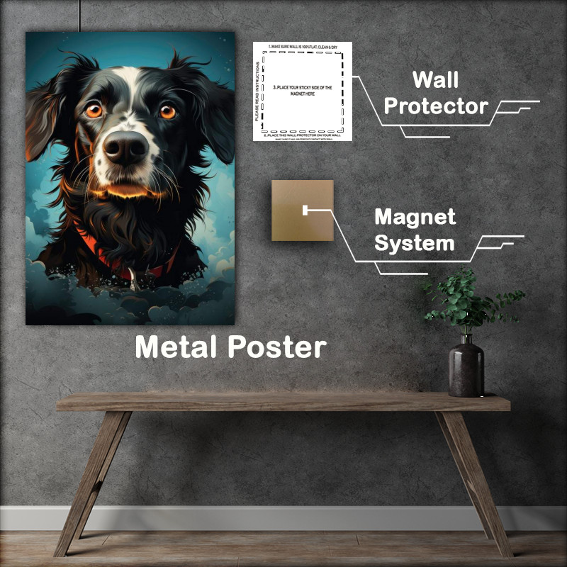 Buy Metal Poster : (Black And white Dog with blue sky)