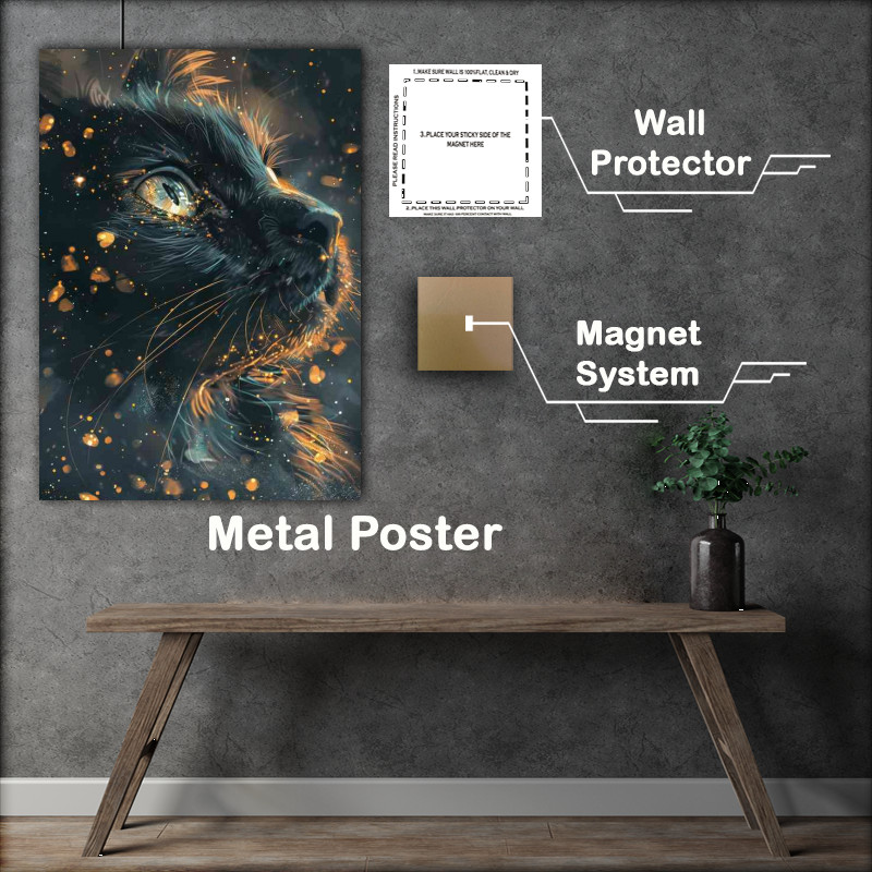 Buy Metal Poster : (Black Cat Gold Stars)
