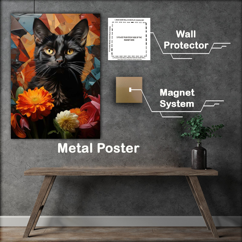 Buy Metal Poster : (Black Cat in the flowers)