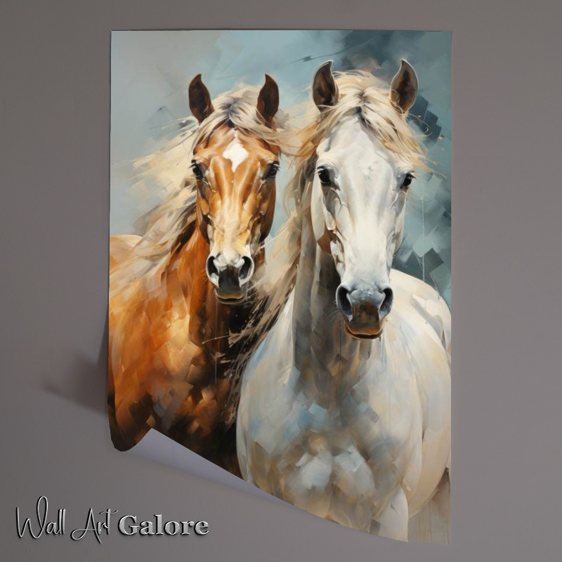 Buy Unframed Poster : (Brown and white Horses)