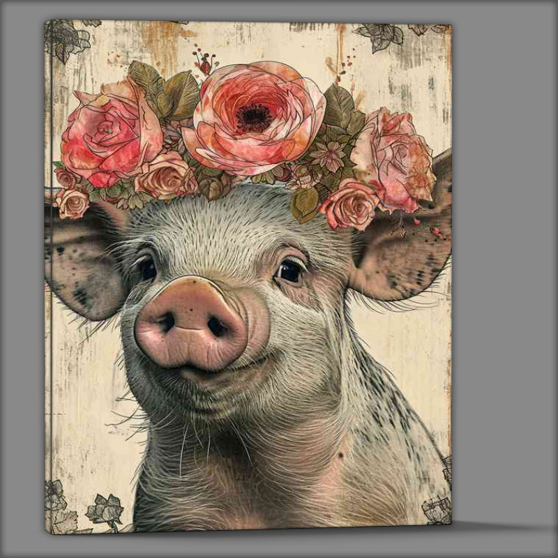 Buy Canvas : (Cartoon pig is wearing a flower crown)