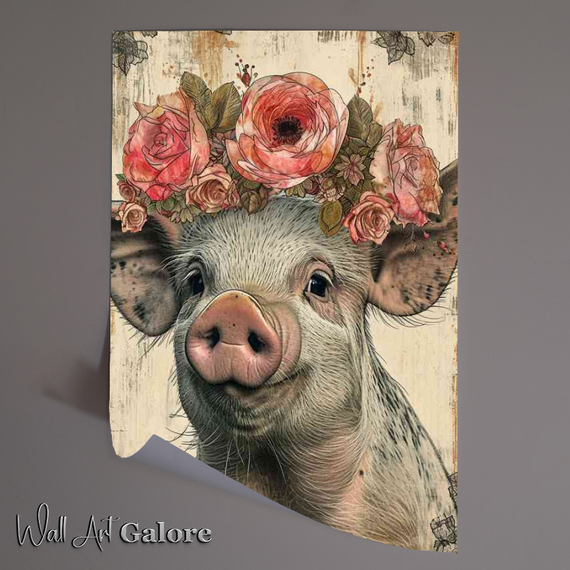 Buy Unframed Poster : (Cartoon pig is wearing a flower crown)