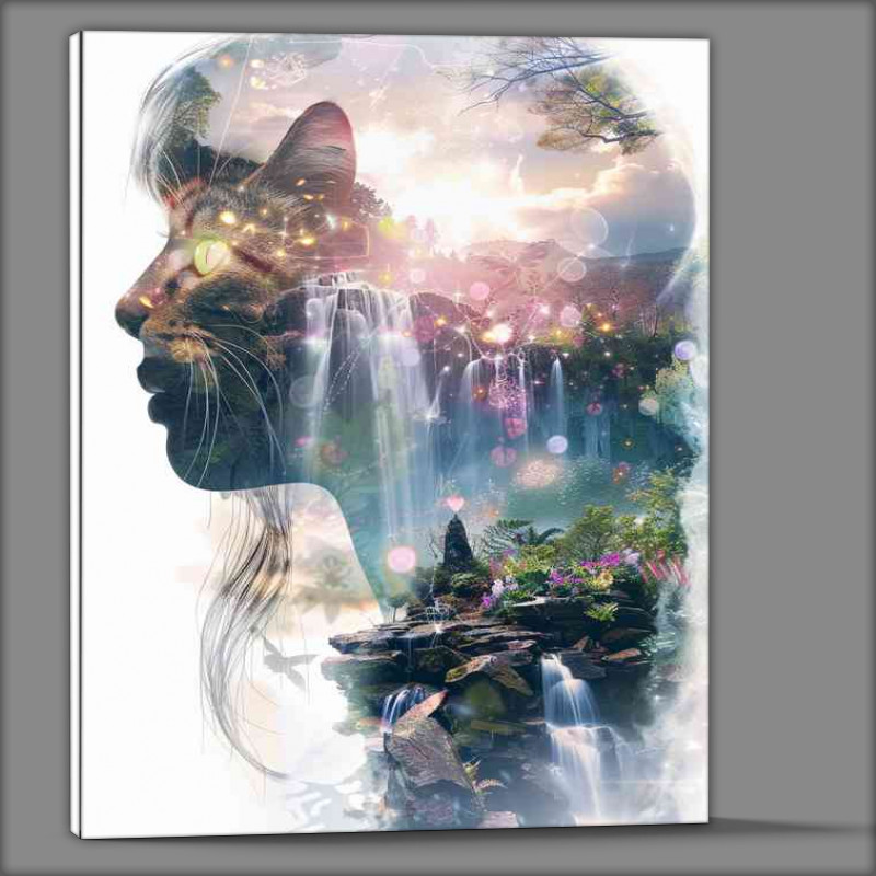 Buy Canvas : (Cat and the lady by the waterfall)