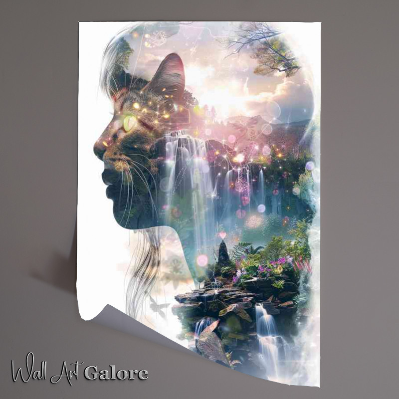 Buy Unframed Poster : (Cat and the lady by the waterfall)