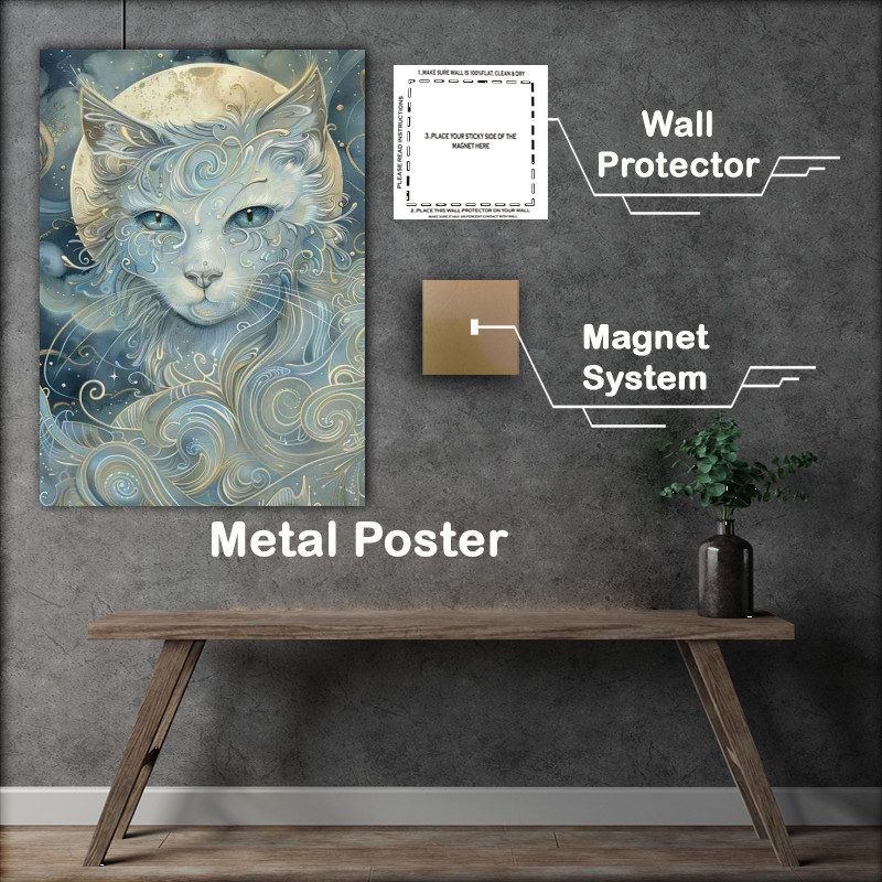 Buy Metal Poster : (Cat in a moonlit sky)