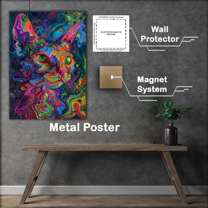 Buy Metal Poster : (Cat in a painted psychedlic style)