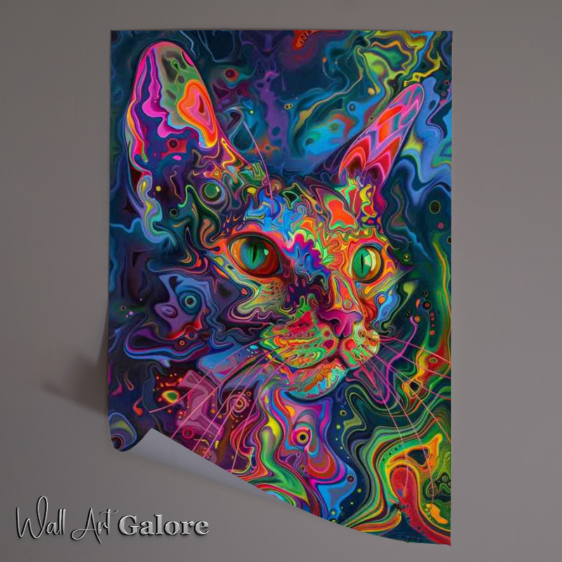 Buy Unframed Poster : (Cat in a painted psychedlic style)