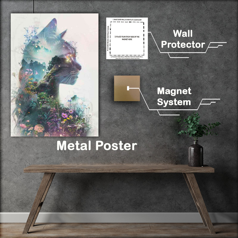 Buy Metal Poster : (Cat in the medow of flowers)