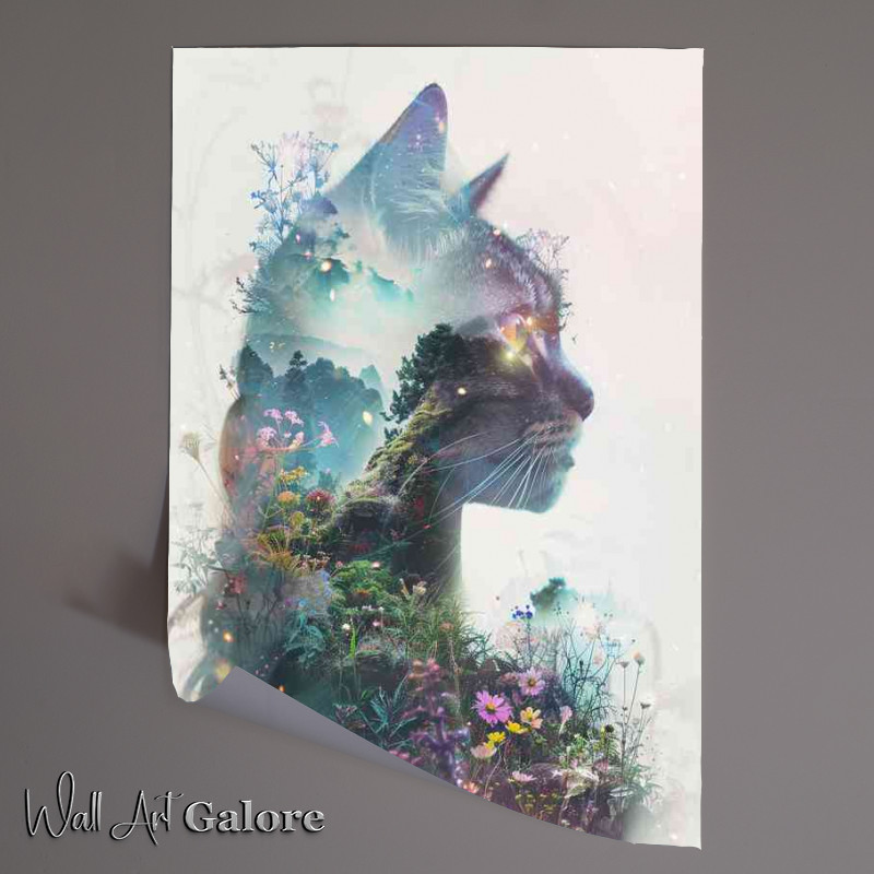 Buy Unframed Poster : (Cat in the medow of flowers)