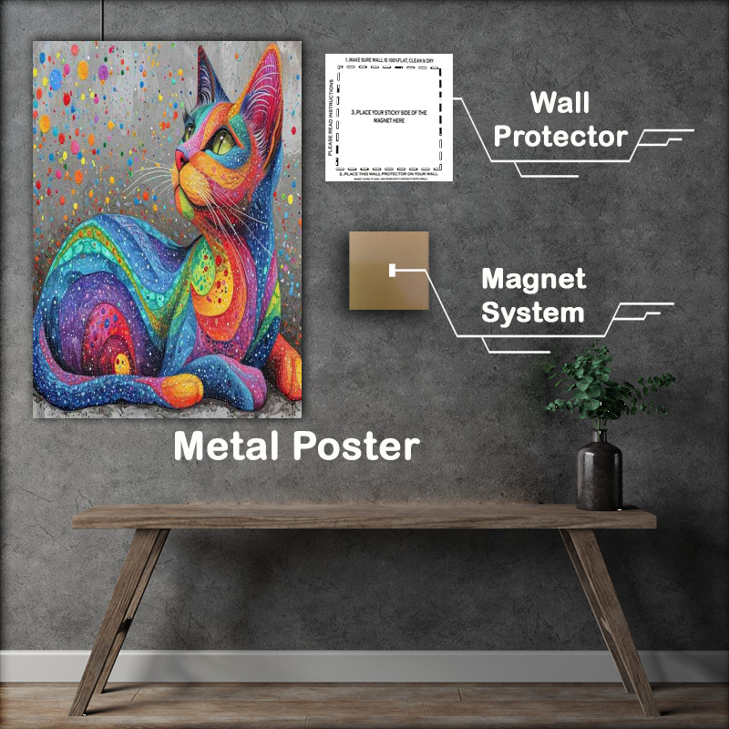 Buy Metal Poster : (Cat resting in full dots and colours)
