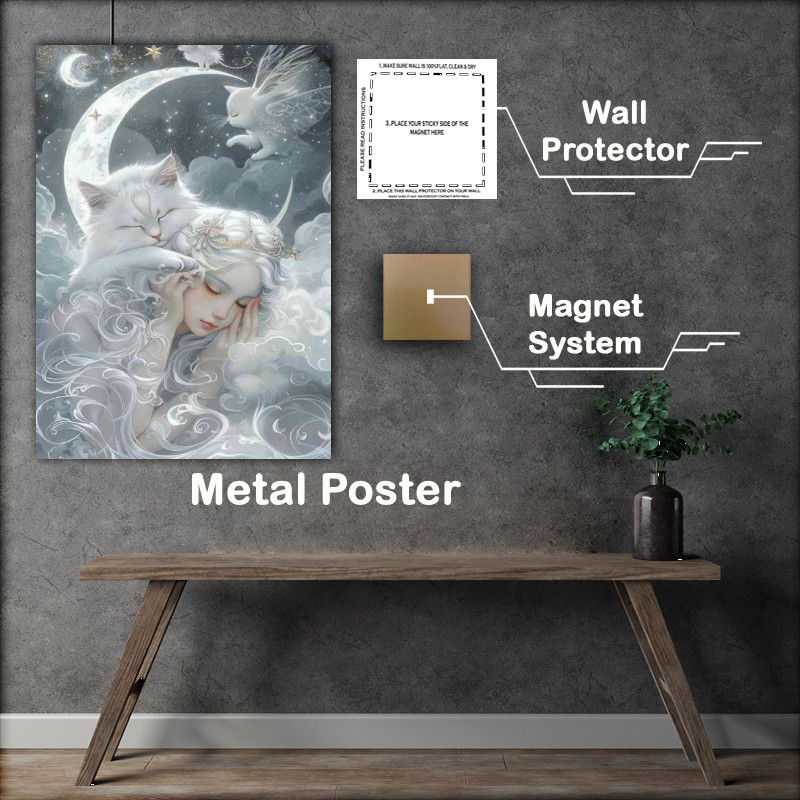 Buy Metal Poster : (Cat sits on the moon with stars)