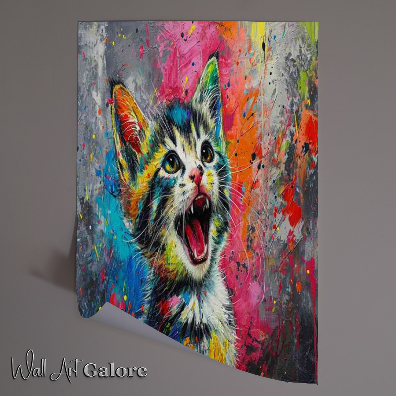 Buy Unframed Poster : (Cat with a smilly face and painted background)