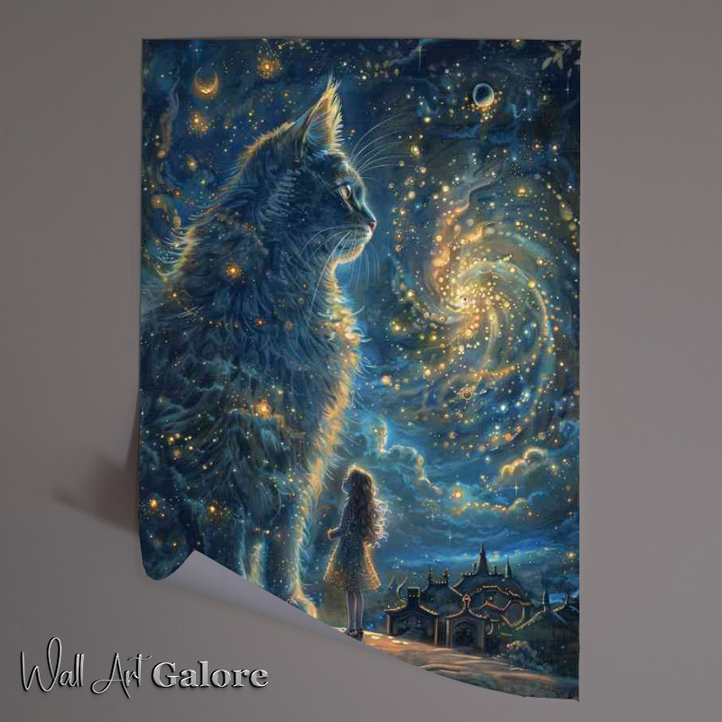 Buy Unframed Poster : (Cat with stars in the sky and girl)