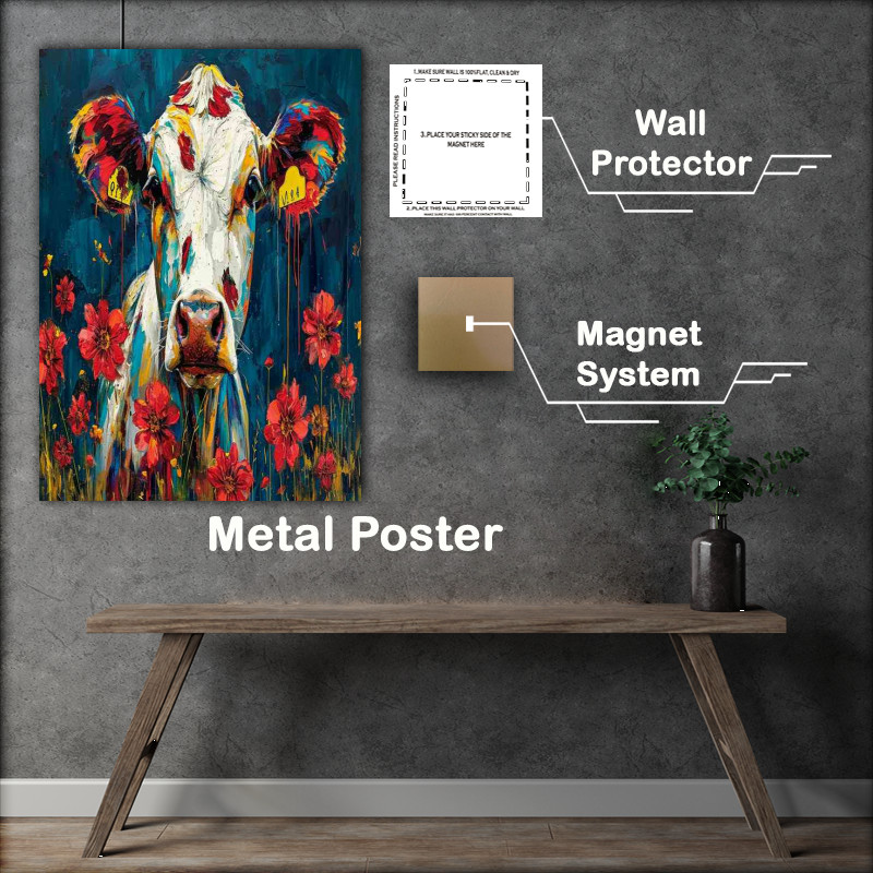 Buy Metal Poster : (Claire the cow in a painted field)