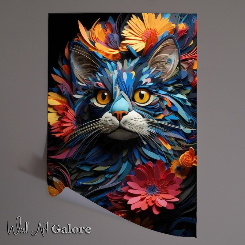 Buy Unframed Poster : (Colourful Cat surrounded by flowers)