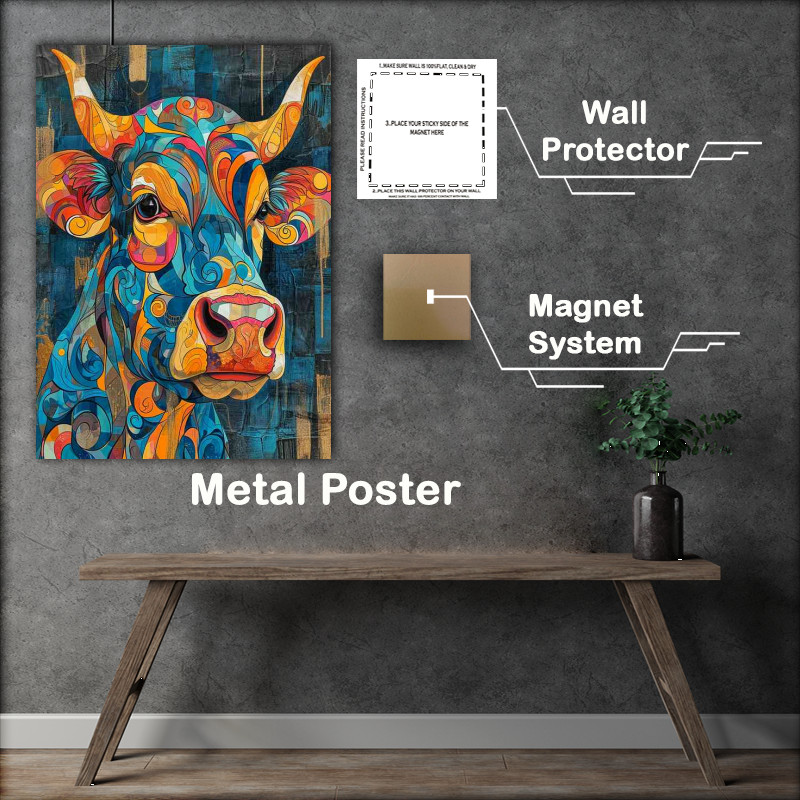 Buy Metal Poster : (Colourful cow in abstract form)
