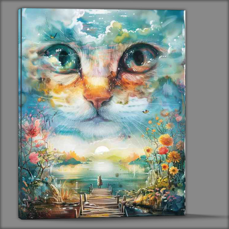 Buy Canvas : (Cute Cat face in the sky by the lake)