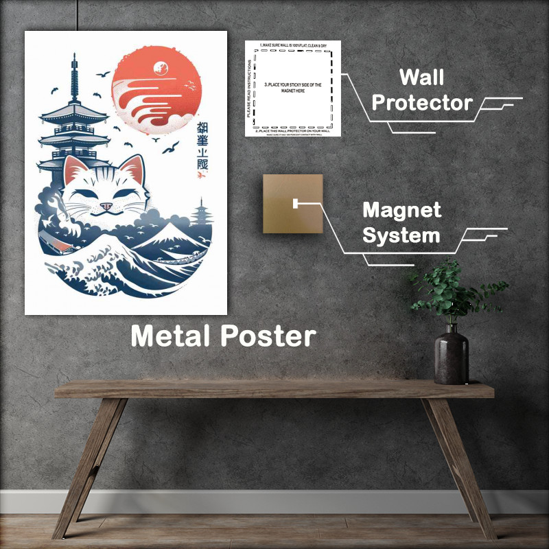 Buy Metal Poster : (Cute Cat face japanese style art)