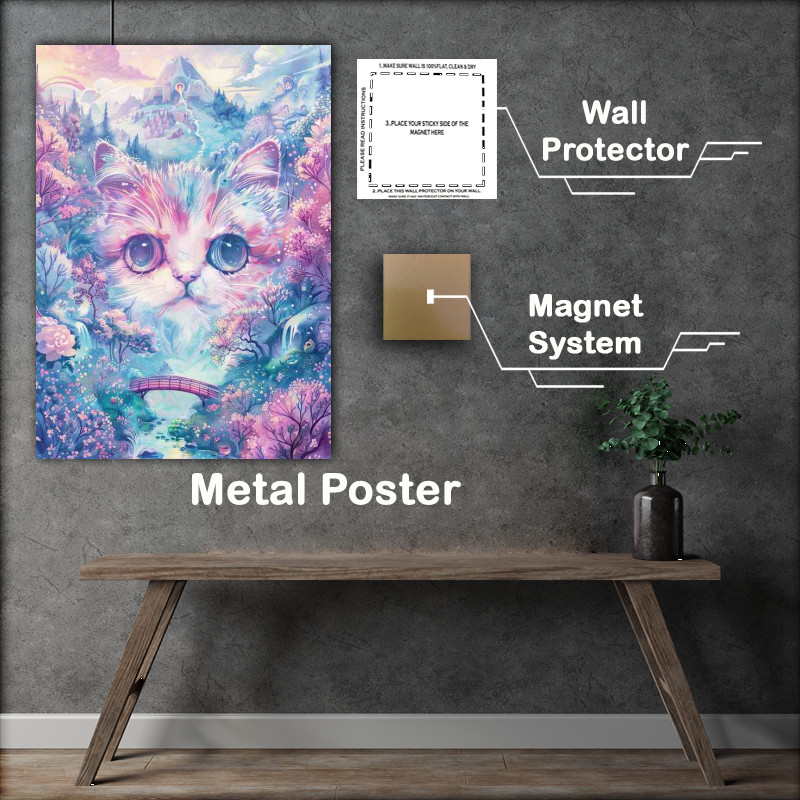 Buy Metal Poster : (Cute cat face in the mountains)