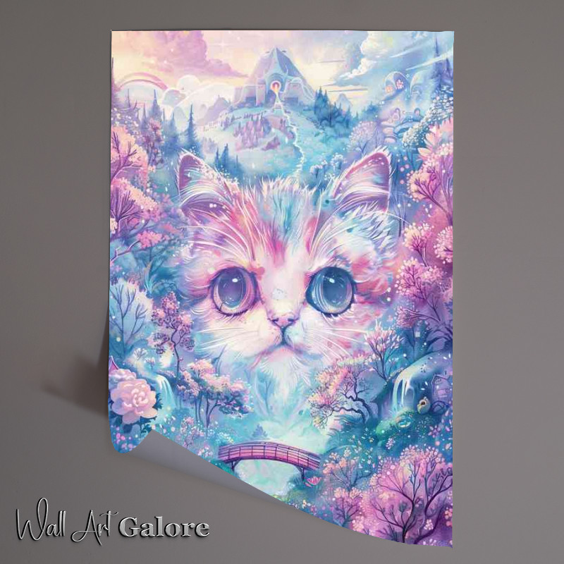 Buy Unframed Poster : (Cute cat face in the mountains)