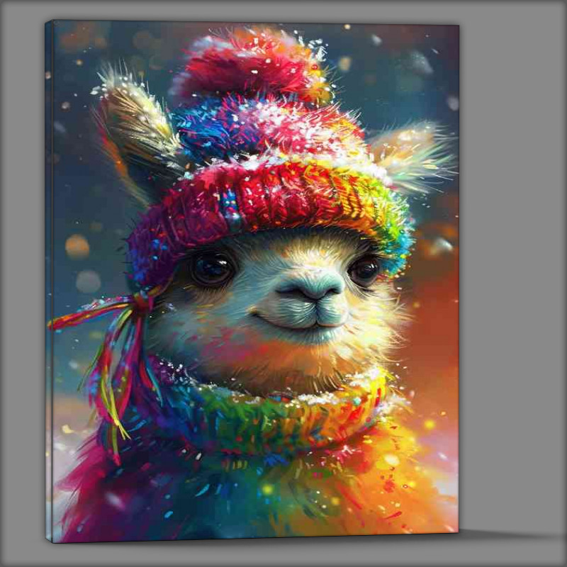 Buy Canvas : (Cute llama in a rainbow hat and jumper)