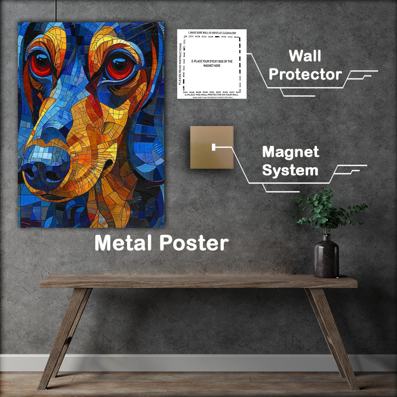Buy Metal Poster : (Dachshund dog with red eyesand a stained glass effect)