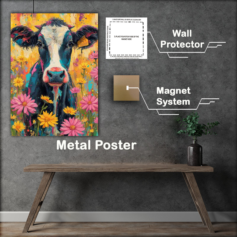Buy Metal Poster : (Daisy the cow in a field of flowers)