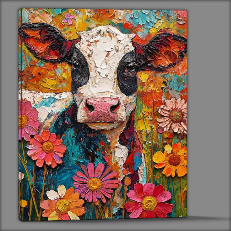 Buy Canvas : (Daisy the painted cow in a flower field)