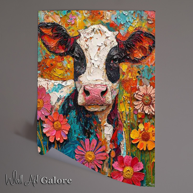 Buy Unframed Poster : (Daisy the painted cow in a flower field)