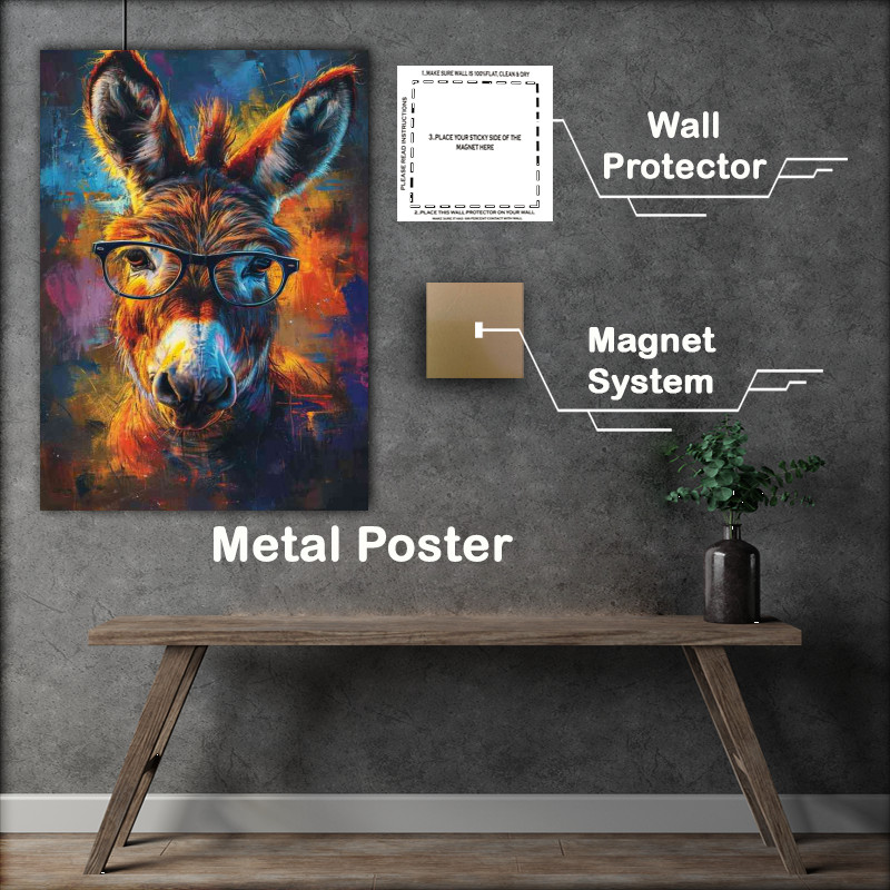 Buy Metal Poster : (Donkey in glasses looking ream)