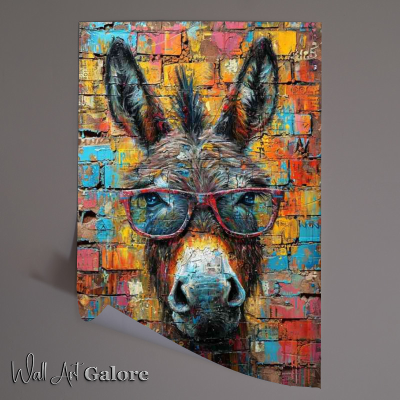 Buy Unframed Poster : (Donkey in glasses with street art wall)