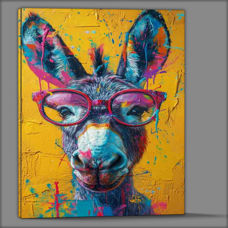 Buy Canvas : (Donkey wearing glasses with a yellow background)