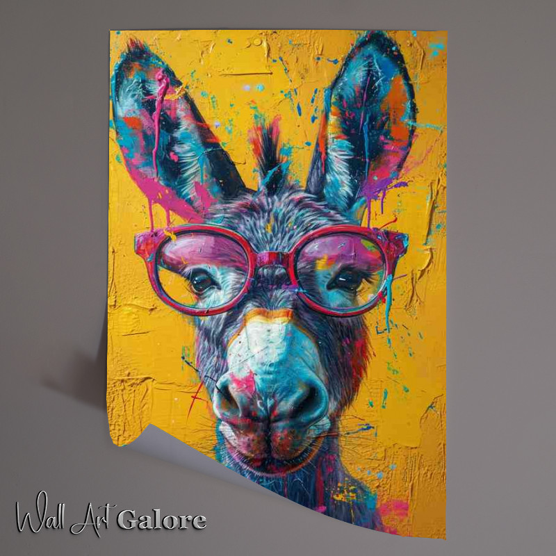 Buy Unframed Poster : (Donkey wearing glasses with a yellow background)