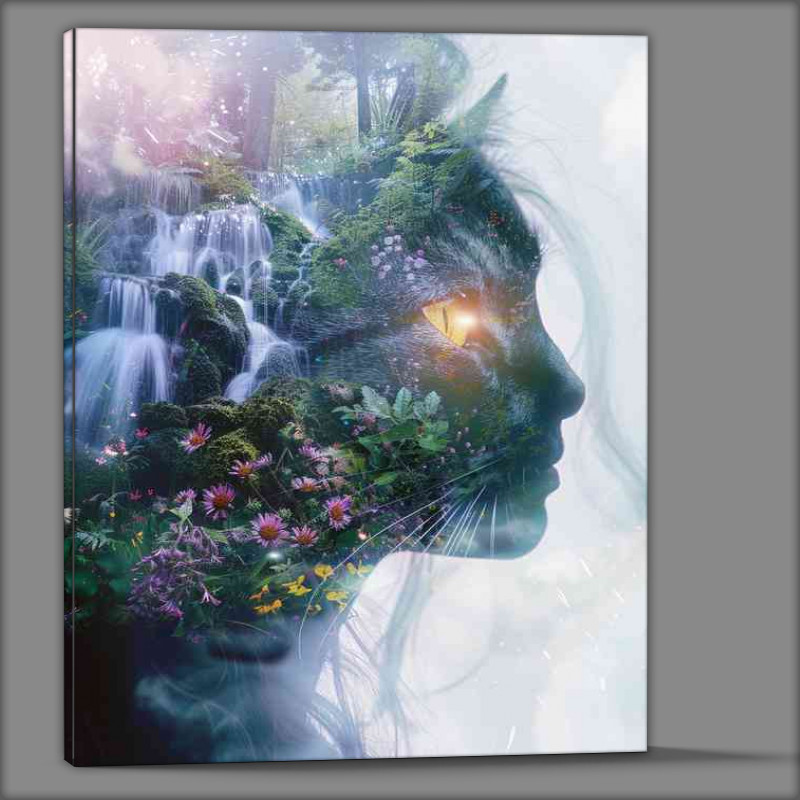 Buy Canvas : (Double exposure cat lady face waterfall)