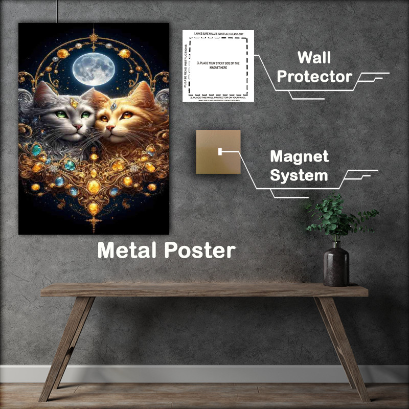 Buy Metal Poster : (Envision a pair of elegant cats one with lustrous silver)