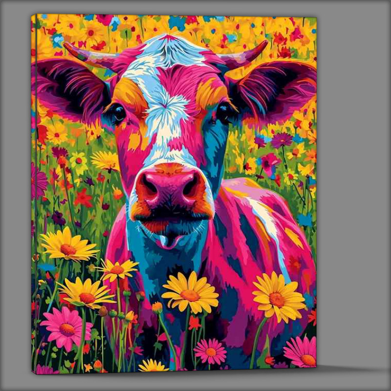 Buy Canvas : (Fran the colourful cow in a diasy field)