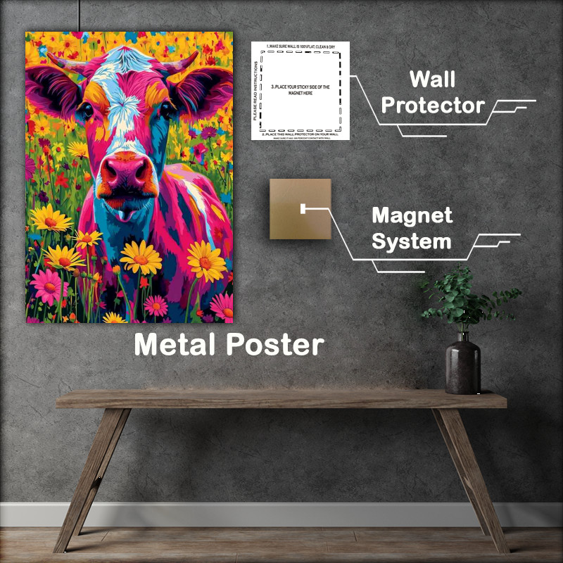 Buy Metal Poster : (Fran the colourful cow in a diasy field)