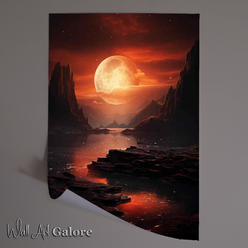 Buy Unframed Poster : (Fabled Griffins Gorge with amazing red moon over the rock)