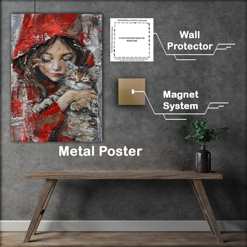 Buy Metal Poster : (Girl in red hood with Cat)