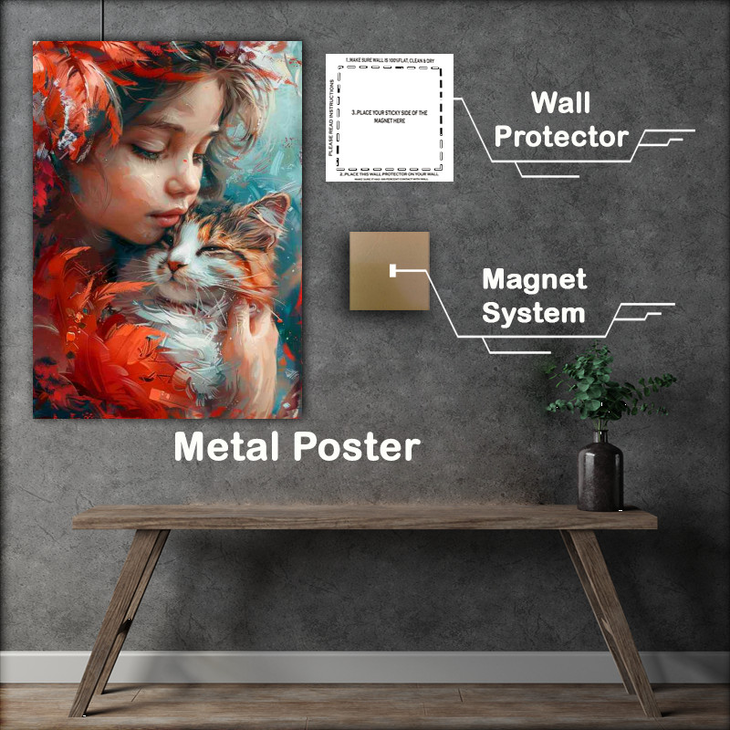 Buy Metal Poster : (Girl painted with her Cat)