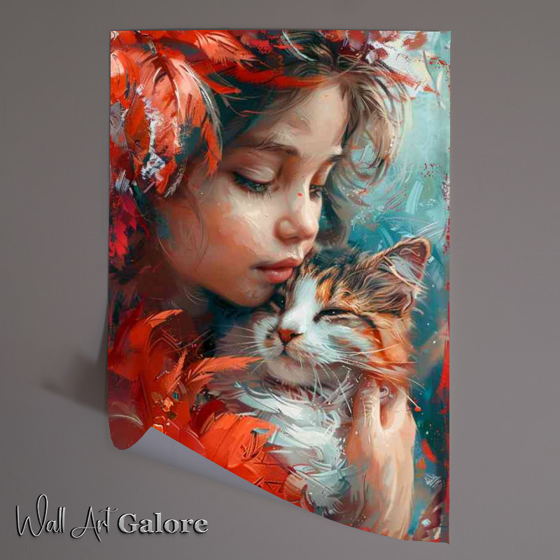 Buy Unframed Poster : (Girl painted with her Cat)