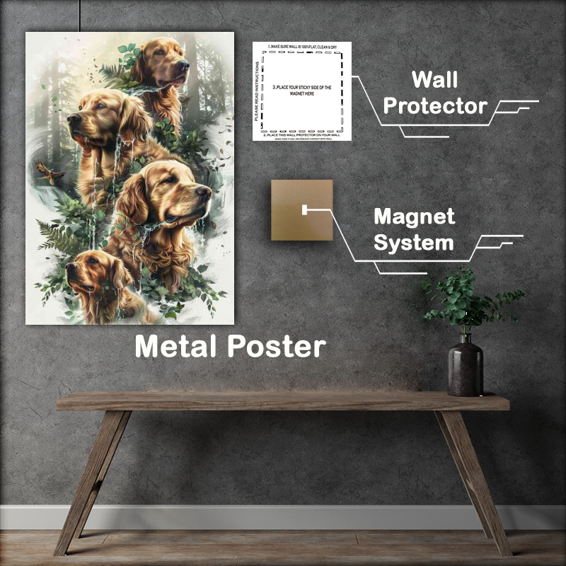 Buy Metal Poster : (Golden Retrivers in the forest)