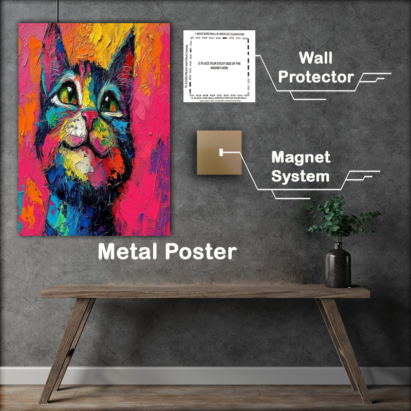 Buy Metal Poster : (Great smilley cat with colourful background)
