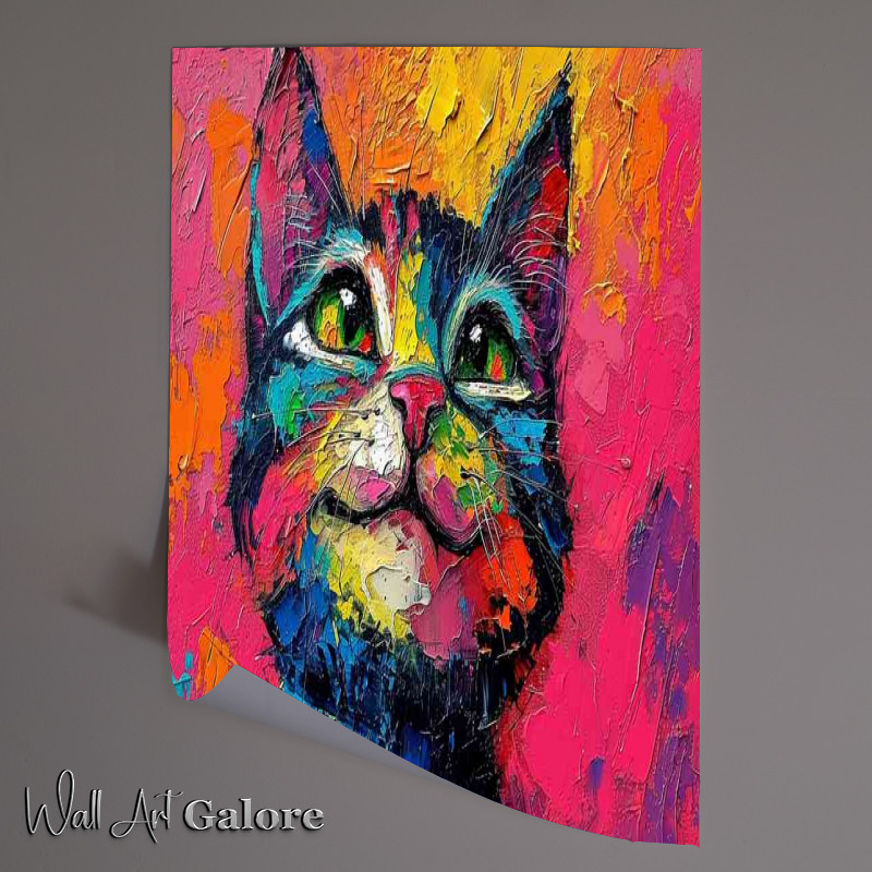 Buy Unframed Poster : (Great smilley cat with colourful background)