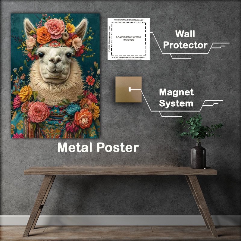 Buy Metal Poster : (LLama in a flowered headset)