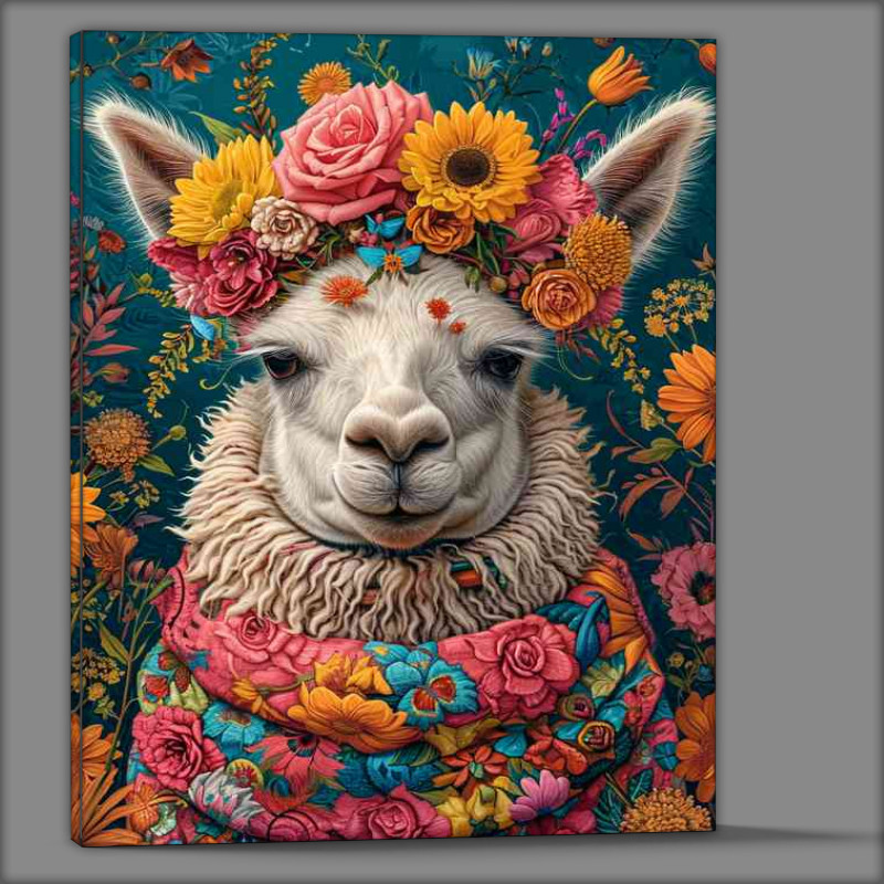 Buy Canvas : (LLama wearing a scarf and flowers)