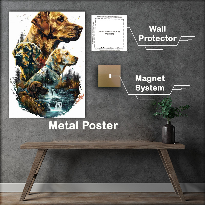 Buy Metal Poster : (Labrador Dogs in the waterfall)