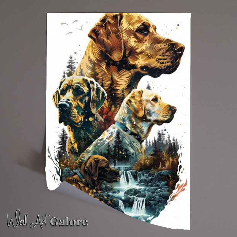 Buy Unframed Poster : (Labrador Dogs in the waterfall)